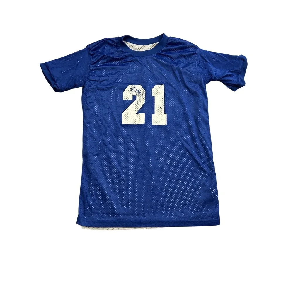 Vintage‎ Football Jersey Youth M Blue Excellent Mesh Reversible Number 21
